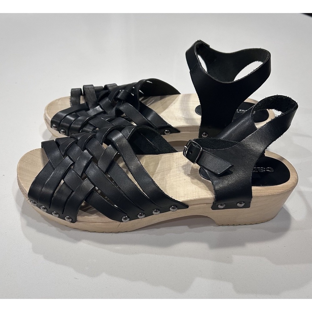 Camila's Women's Black Leather Woven Platform Clogs Sandals Shoes‎ 41 US 9.5 10